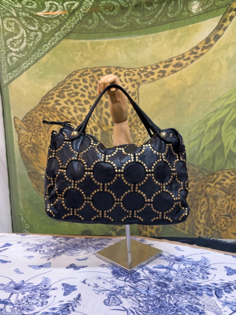 Campomaggi Melissa Gold Studded Bag in Nero